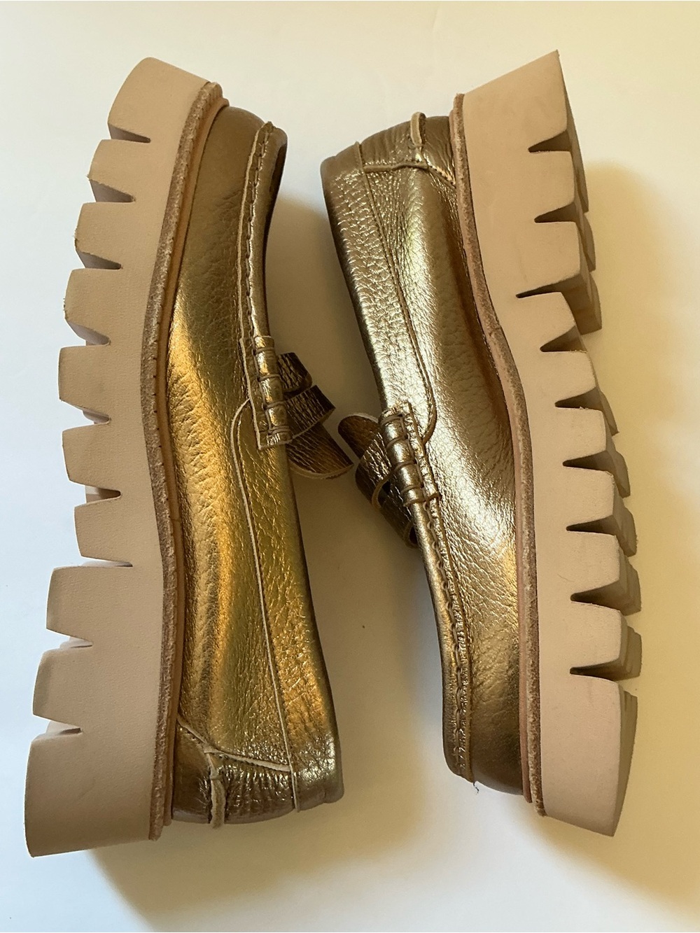 Pedro Garcia Sebas Lug Sole Penny Loafer, Light Gold, size 38 1/2, US size 8.5